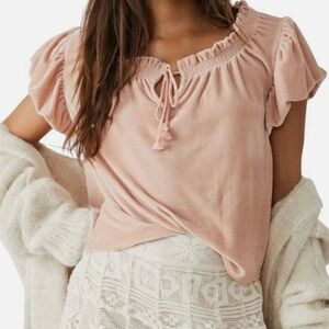 Free People Velvet Terese Top in Pink Tint Large